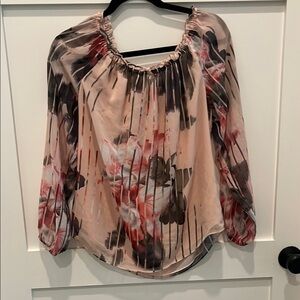 White House Black Market Floral Blouse in Pink and Black